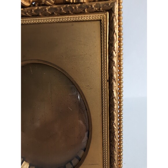 Victorian French Antique Picture Frame Brass Easel Back Gilt Metal Convex - Picture 4 of 9